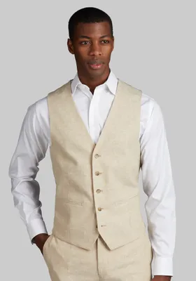 Men's Slim Fit Linen Blend Suit Separates Vest, Tan, Large