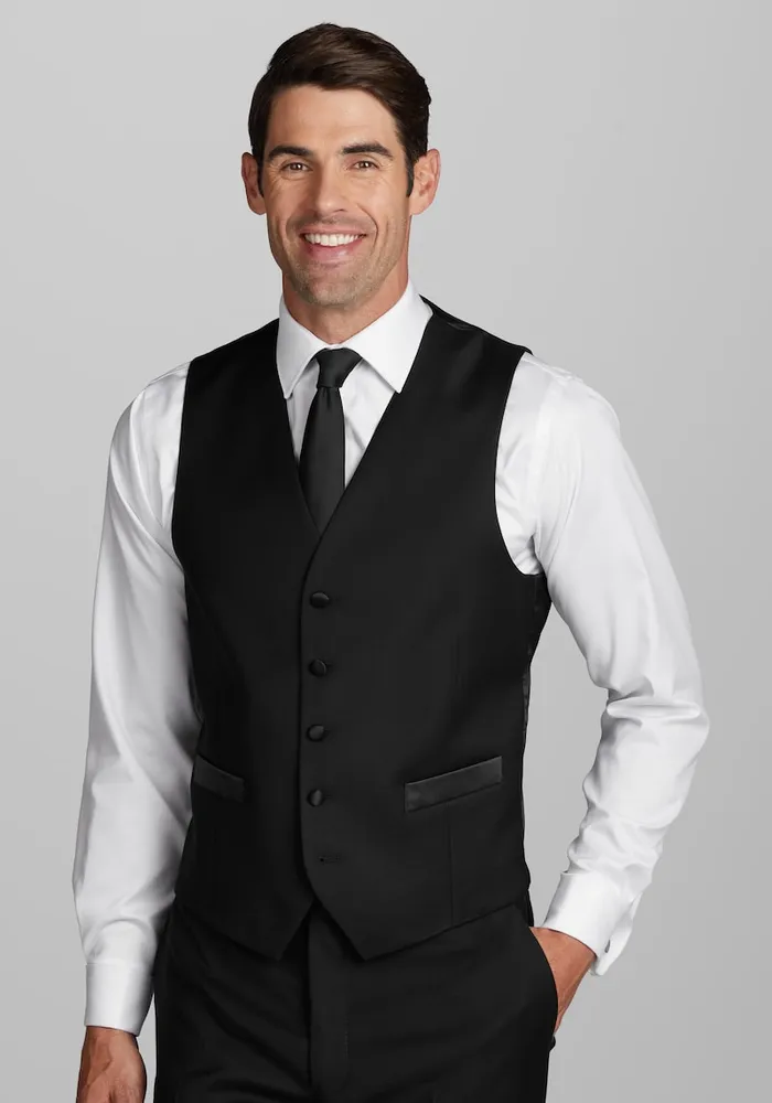 JoS. A. Bank Men's Tailored Fit Tuxedo Vest, Black, Large - Tuxedo Separates