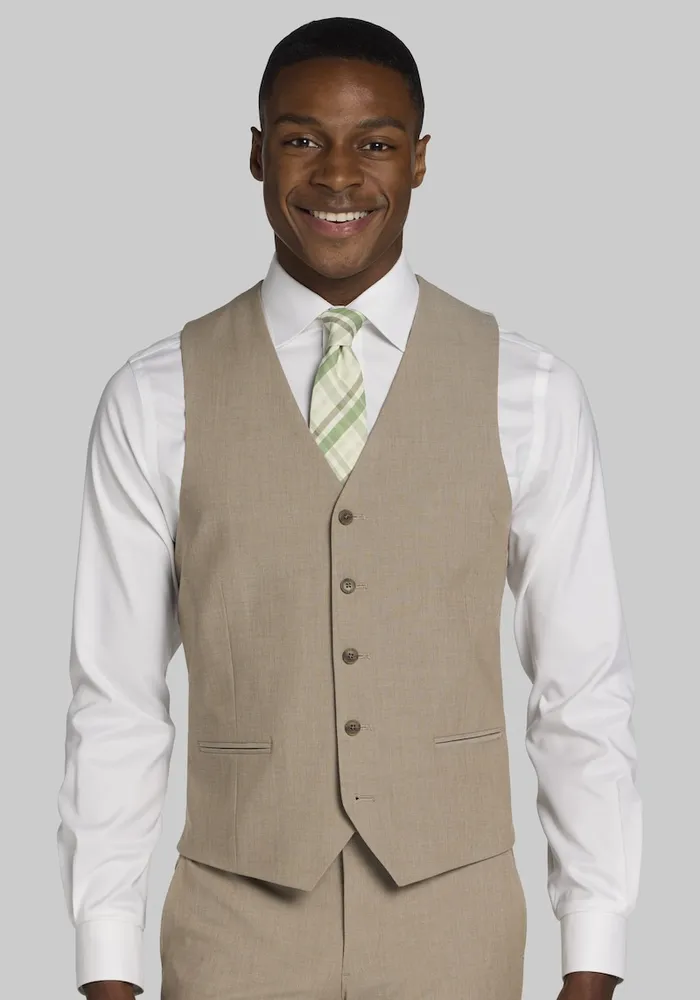 JoS. A. Bank Men's Skinny Fit Suit Vest, Tan, Medium - Suit Separates