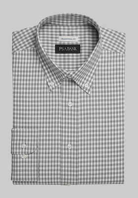 Men's Big & Tall Jos. A. Bank Traditional Fit Check Dress Shirt at Bank, Grey, X