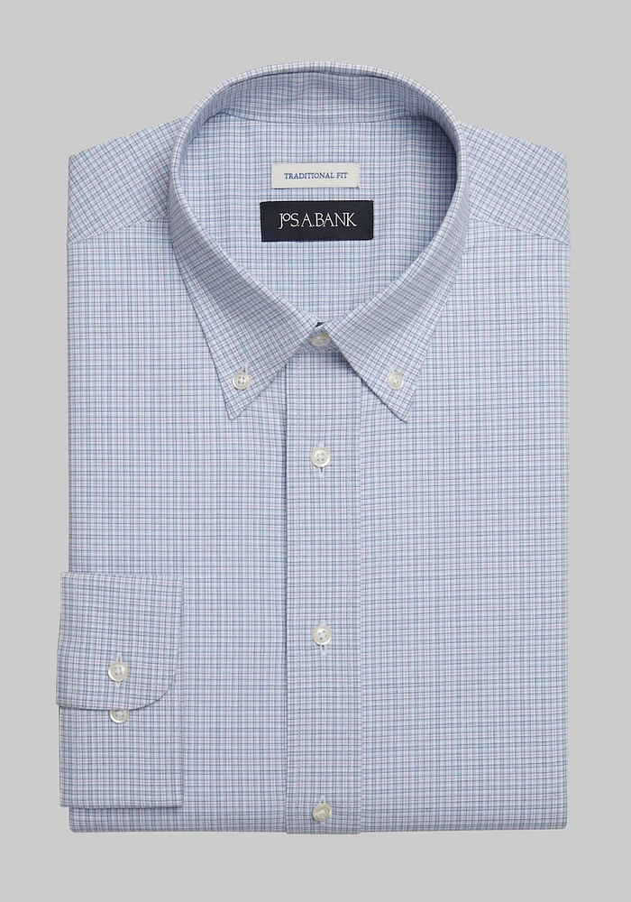 Men's Big & Tall Jos. A. Bank Traditional Fit Button-Down Collar Plaid Dress Shirt at Bank, Blue, X