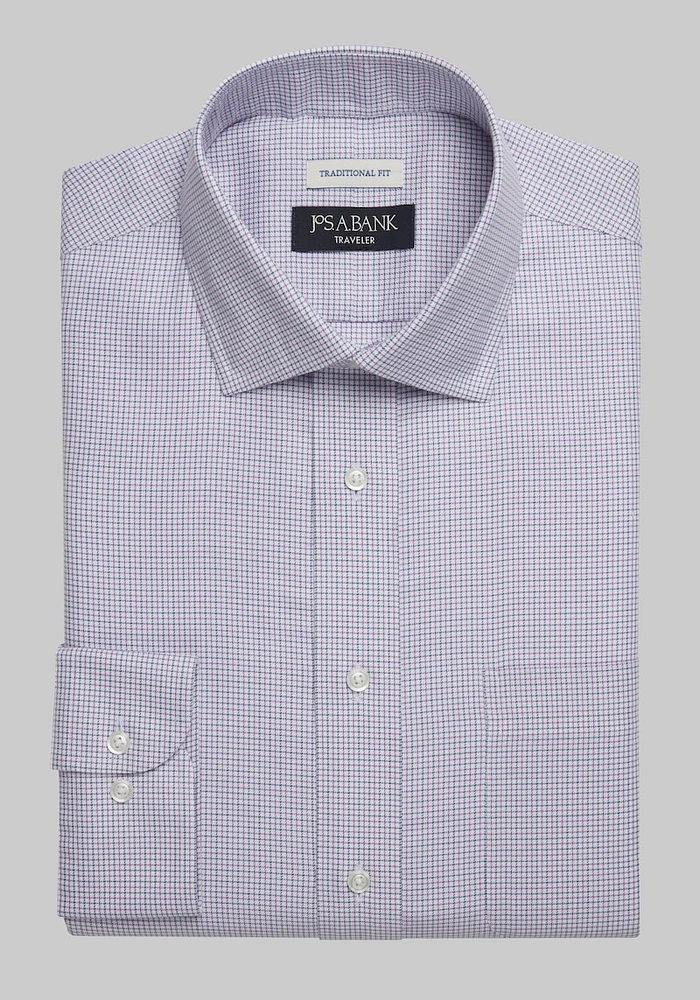 Men's Traveler Collection Traditional Fit Check Dress Shirt at Jos. A. Bank, Blue/Lavender/Purple, X