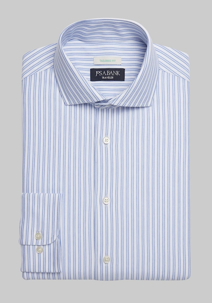 Men's Traveler Collection Coolmax Tailored Fit Spread Collar Stripe Knit Dress Shirt at Jos. A. Bank, Blue/White, X