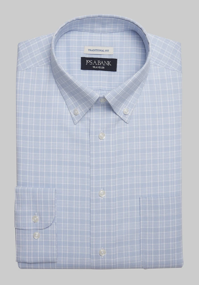 Men's Big & Tall Traveler Collection Traditional Fit Button-Down Collar Plaid Dress Shirt at Jos. A. Bank, X