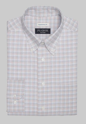 Men's Traveler Collection Traditional Fit Button-Down Collar Multi Check Dress Shirt at Jos. A. Bank, Dark Orange, X