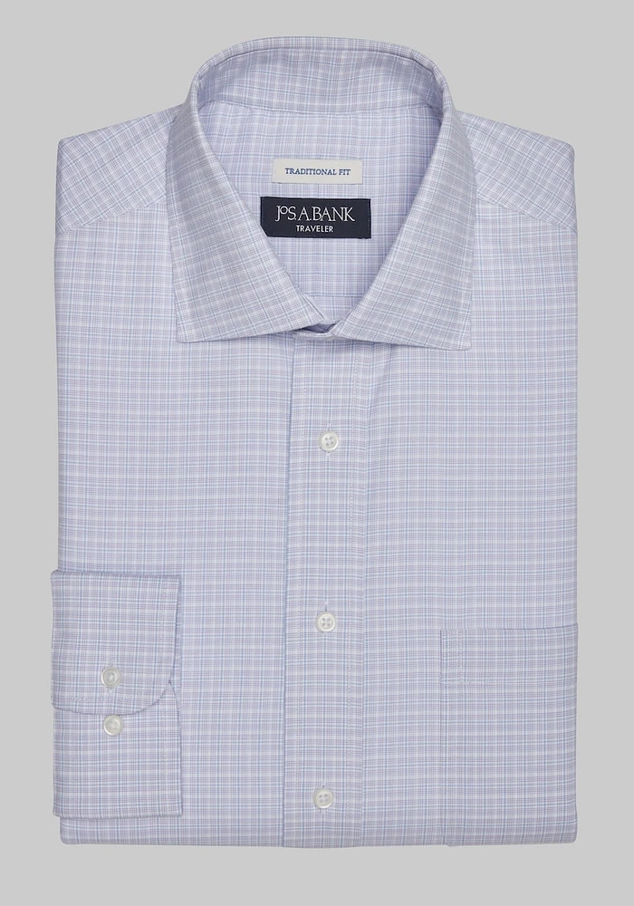 Men's Big & Tall Traveler Collection Traditional Fit Spread Collar Multi Check Dress Shirt at Jos. A. Bank, Lavender/Purple, X