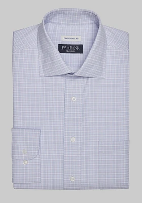 Men's Big & Tall Traveler Collection Traditional Fit Spread Collar Multi Check Dress Shirt at Jos. A. Bank, Lavender/Purple, X