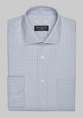 Men's Traveler Collection Traditional Fit Spread Collar Check Dress Shirt at Jos. A. Bank, Blue, X