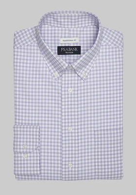 Men's Big & Tall Traveler Collection Traditional Fit Button-Down Collar Check Dress Shirt at Jos. A. Bank, Lavender/Purple, X