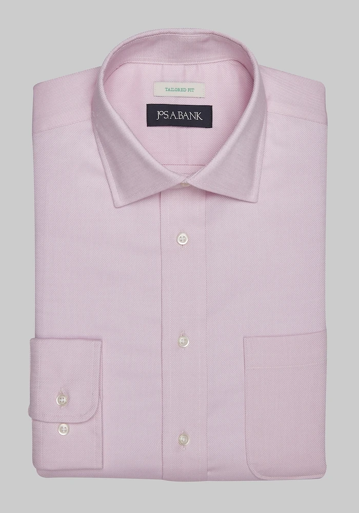 Men's Jos. A. Bank Tailored Fit Spread Collar Textured Solid Dress Shirt at Bank, Pink, X