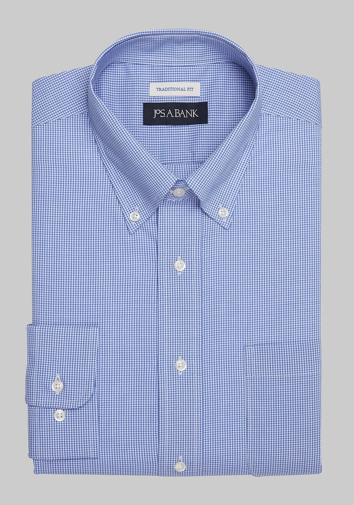 Men's Big & Tall Jos. A. Bank Traditional Fit Button-Down Collar Mini Check Dress Shirt at Bank, Blue, X