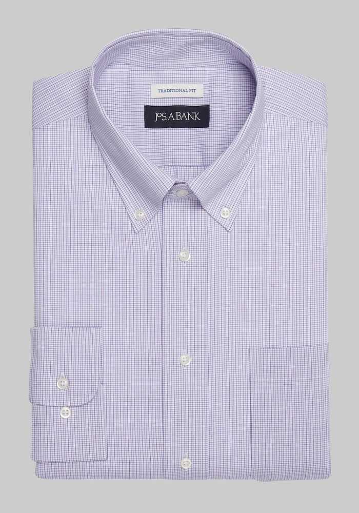 Men's Traditional Fit Button-Down Collar Mini Double Grid Dress Shirt , Lavender, 16 1/2 X 36/37