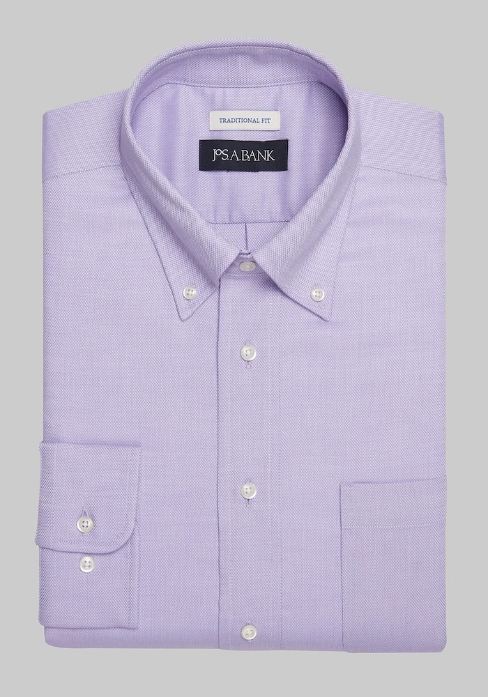 Men's Jos. A. Bank Traditional Fit Button-Down Collar Textured Solid Dress Shirt at Jos. A. Bank, Lavender/Purple, Size 16 1/2 X 36/37