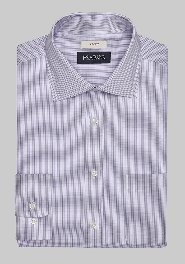 Men's Jos. A. Bank Slim Fit Spread Collar Mini Plaid Dress Shirt at Bank, Lavender/Purple, X