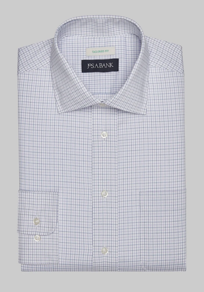 Men's Jos. A. Bank Tailored Fit Spread Collar Mini Grid Dress Shirt at Bank, Lavender/Purple, X