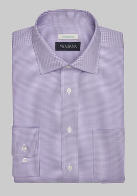 Men's Jos. A. Bank Tailored Fit Spread Collar Mini Check Dress Shirt at Bank, Lavender/Purple, X