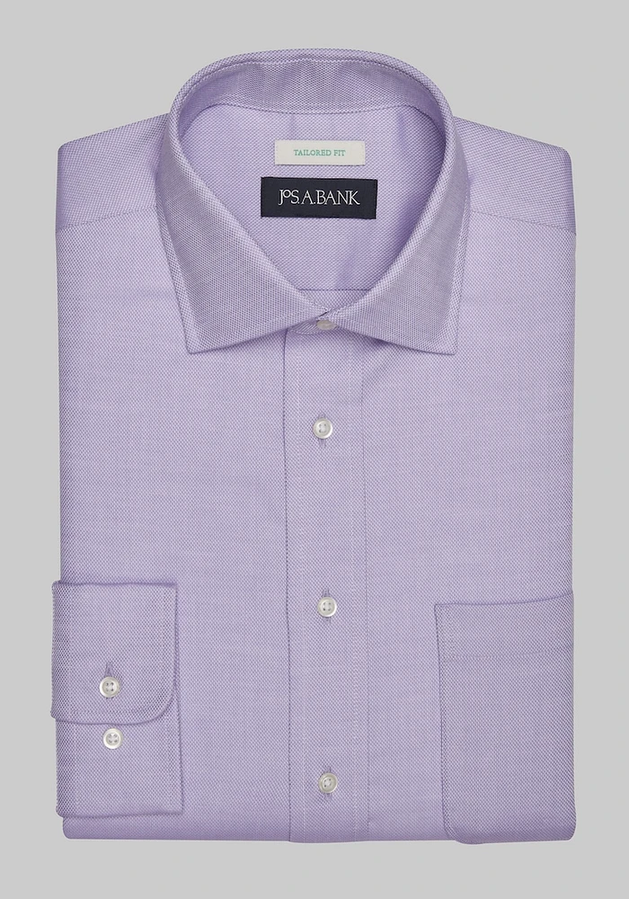 Men's Jos. A. Bank Tailored Fit Spread Collar Textured Solid Dress Shirt at Bank, Lavender/Purple, X