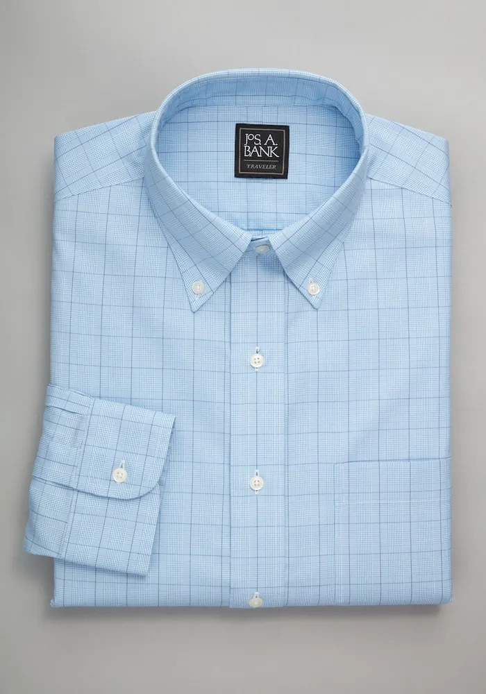 Men's Traveler Collection Tailored Fit Button-Down Collar Windowpane Dress Shirt at Jos. A. Bank, Blue, X