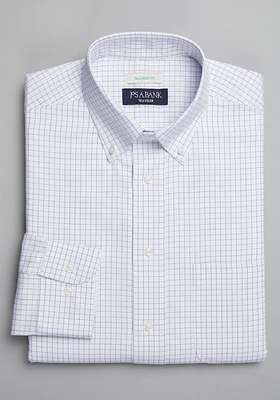 Men's Traveler Collection Tailored Fit Button-Down Collar Grid Dress Shirt, Blue, 17 X 32/33