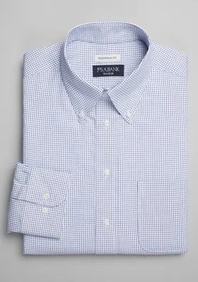JoS. A. Bank Big & Tall Men's Traveler Collection Traditional Fit Button-Down Collar Grid Dress Shirt , Blue, 18 1/2 36/37