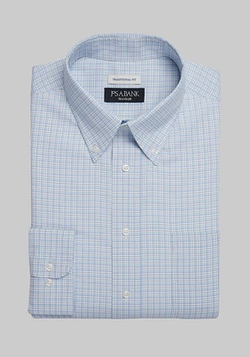 Men's Big & Tall Traveler Collection Traditional Fit Button-Down Collar Plaid Dress Shirt at Jos. A. Bank, Blue, X