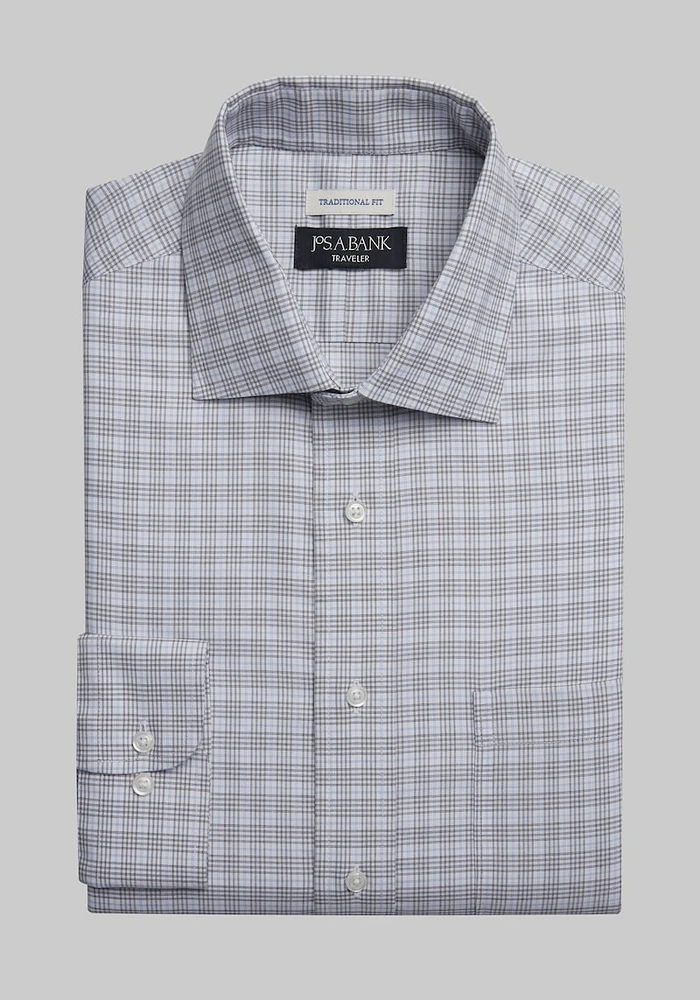 Men's Traveler Collection Traditional Fit Multi-Grid Dress Shirt at Jos. A. Bank, Blue/Navy, X