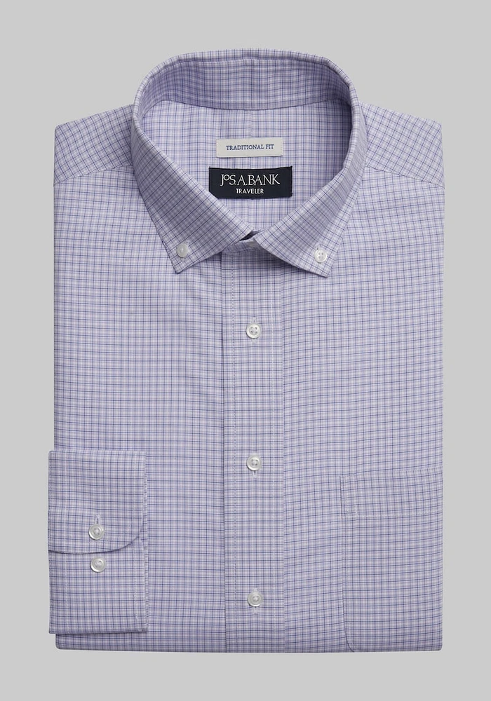 Men's Big & Tall Traveler Collection Traditional Fit Mini Plaid Dress Shirt at Jos. A. Bank, Purple, X