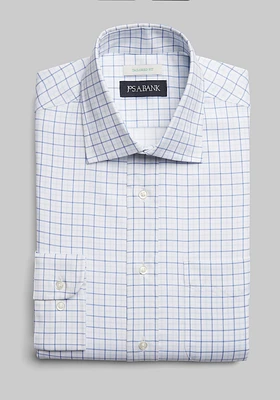 Men's Tailored Fit Large Plaid Print Dress Shirt, White, 17 X 32/33