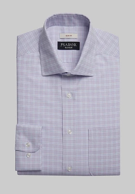 JoS. A. Bank Men's Traveler Collection Slim Fit Check Dress Shirt, Purple, 15 34/35