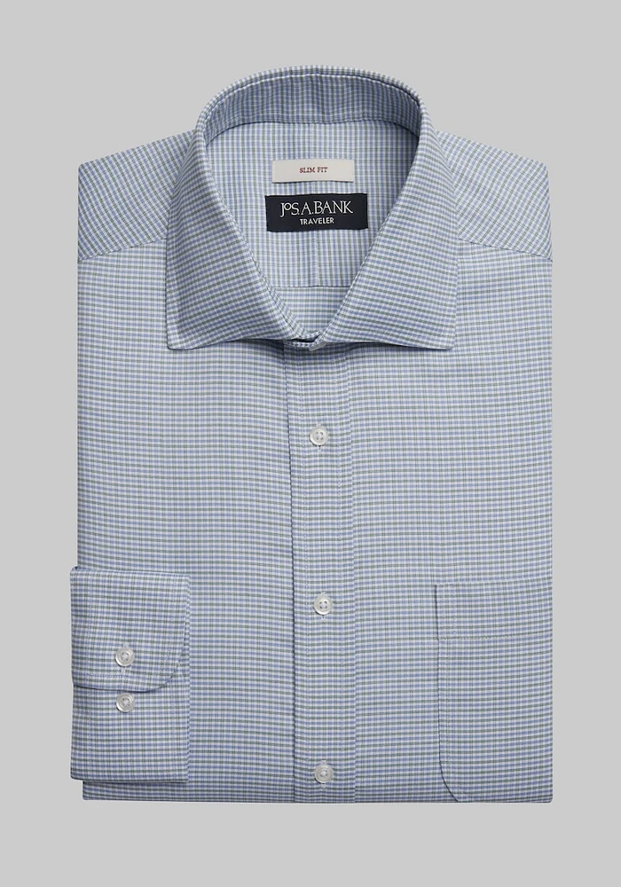 JoS. A. Bank Men's Traveler Collection Slim Fit Dress Shirt, Blue, 15 34/35