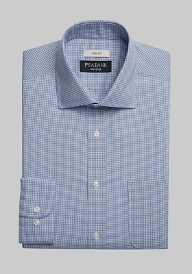 JoS. A. Bank Men's Traveler Collection Slim Fit Check Dress Shirt, Blue, 14 1/2 32/33