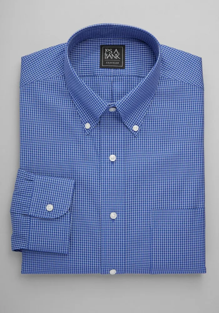 Men's Traveler Collection Traditional Fit Button-Down Collar Grid Dress Shirt at Jos. A. Bank, Blue, X