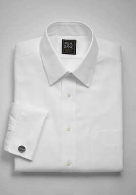 Men's Traveler Collection Traditional Fit Point Collar Dress Shirt, White, 15 1/2 X 34