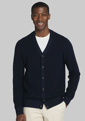 Men's Jos. A. Bank Tailored Fit Waffle Texture Cardigan at Bank, Blue/Navy, - Sweaters