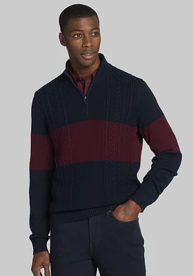 Men's Jos. A. Bank Chest Stripe 1/4 Zip Sweater at Bank, Blue/Burgundy/Navy Blazer,