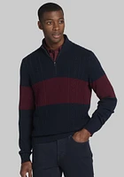 Men's Jos. A. Bank Chest Stripe 1/4 Zip Sweater at Bank, Blue/Burgundy/Navy Blazer,