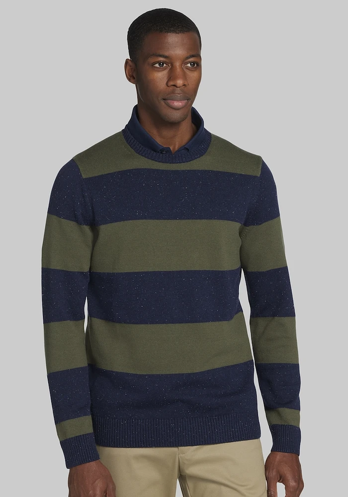 Men's Jos. A. Bank Donegal Stripe Crew Neck Sweater at Bank, Blue/Green/Navy,