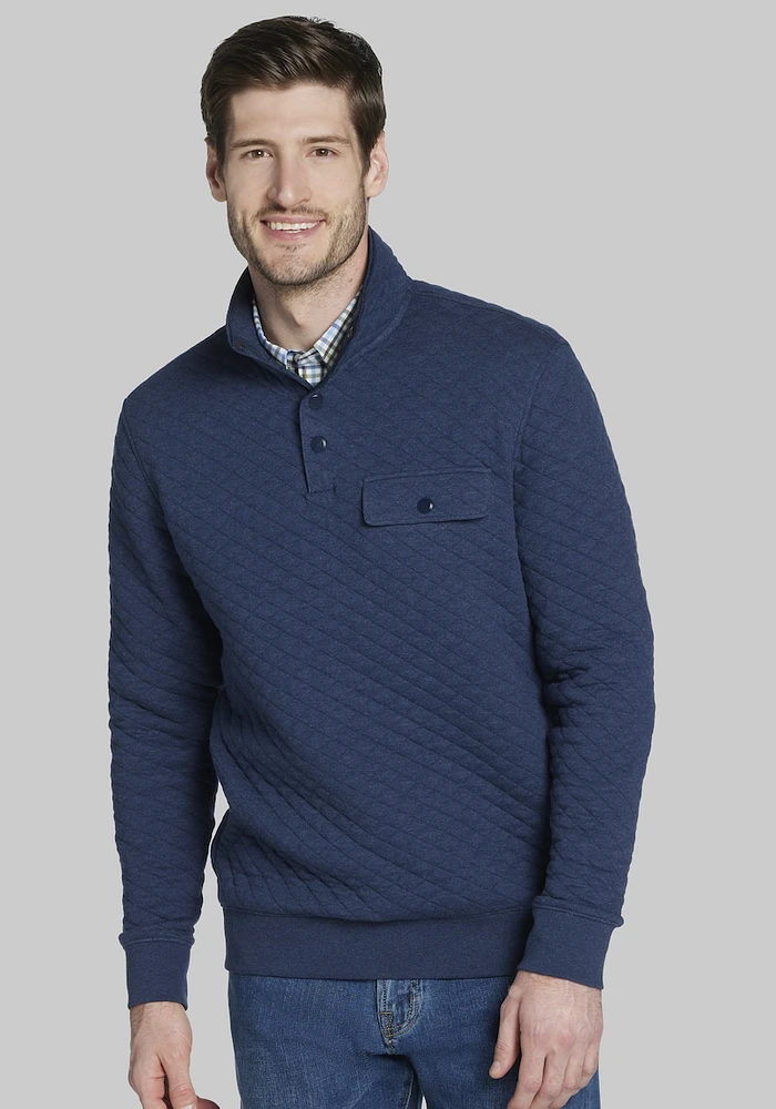 Men's Quilted Mock Neck Pullover at Jos. A. Bank, Blue/Navy Blazer Heather,