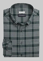 Men's Jos. A Bank Lux Flannel Traditional Fit Long Sleeve Casual Shirt at A. Bank, Dark Green/Ivory,