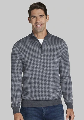 Men's Jos. A. Bank Tailored Fit 1/4 Zip Houndstooth Mock Neck Sweater at Bank, Grey/Iron Gate Hethr,