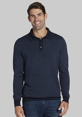 Men's Jos. A. Bank Tailored Fit Long Sleeve Polo Sweater at Bank, Blue/Navy Blazer, - Shirts