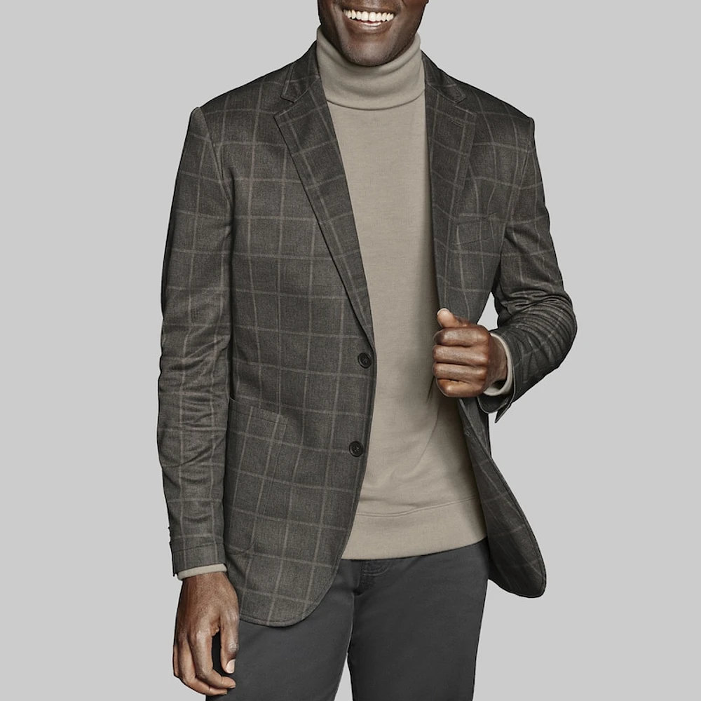 Men's Johnson & Murphy Tailored Fit XC Flex® Windowpane Knit Blazer, Brown, Large