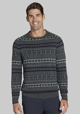 Men's Jos. A. Bank Tailored Fit Fair Isle Crew Neck Sweater at Bank, Graphite/Grey,