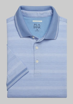 Men's Jos. A. Bank Tailored Fit Stripe Jacquard Polo at Jos. A. Bank, Vista Blue, Size Large - Shirts