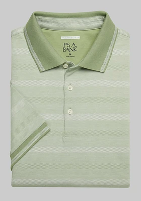 Men's Jos. A. Bank Tailored Fit Stripe Jacquard Polo at Jos. A. Bank, Forest Shade/Green, Size Large - Shirts