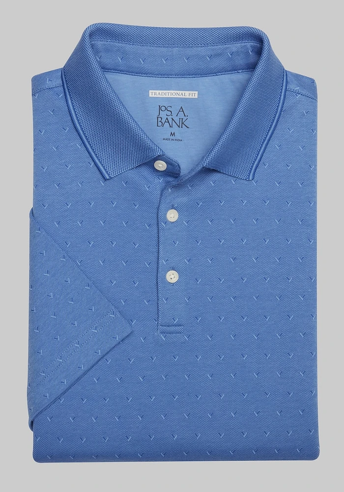 Men's Jos. A. Bank Traditional Fit Geo Jacquard Polo at Jos. A. Bank, Galaxy Blue, Size Large - Shirts