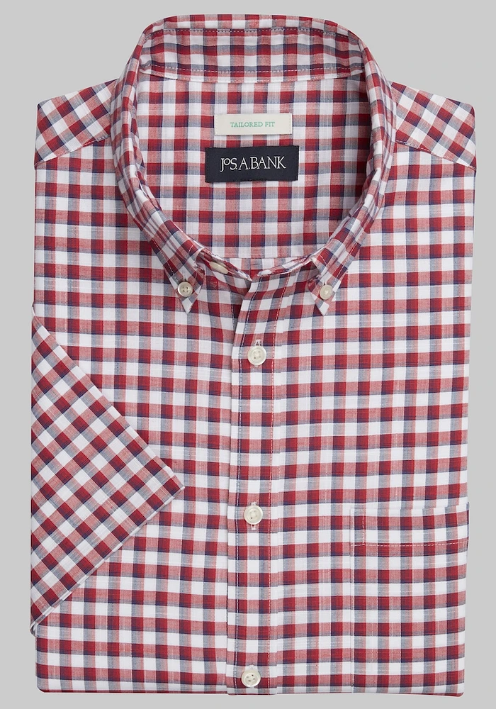 Men's Jos. A. Bank Tailored Fit Comfort Stretch Check Casual Shirt at Bank, Red Check,