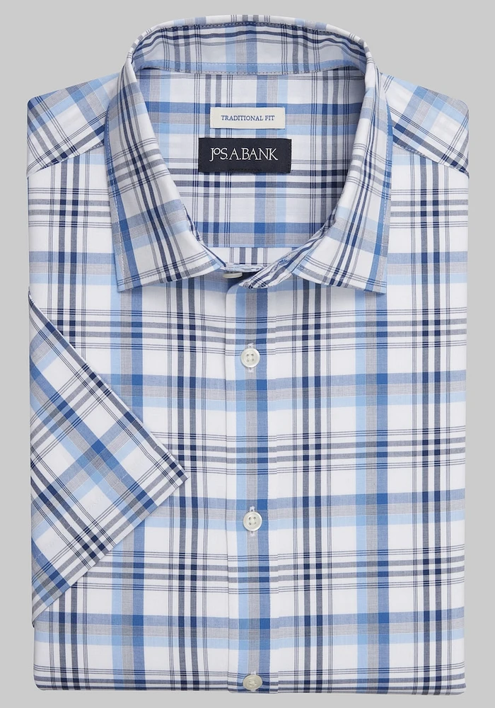 Men's Jos. A. Bank Traditional Fit Comfort Stretch Check Casual Shirt at Bank, Blue White,