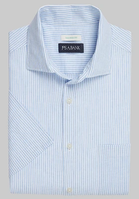 Men's Jos. A. Bank Tailored Fit Stripe Linen Blend Shirt at Bank, Blue Stripe,