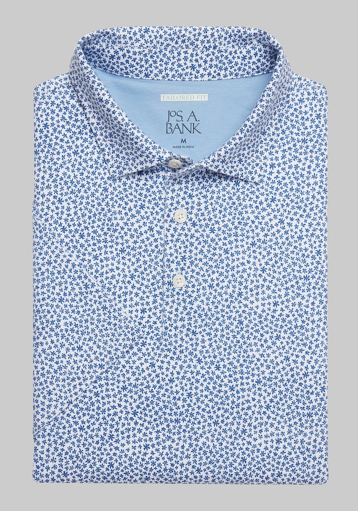 Men's Jos. A. Bank Tailored Fit Flower Print Polo at Bank, White/Galaxy Blue, - Shirts